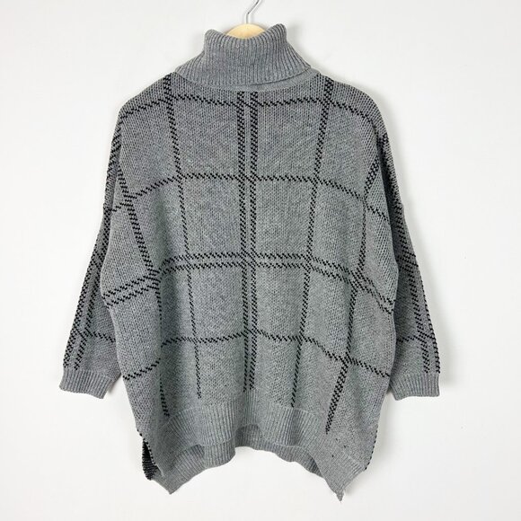 NEW Jodifl Turtleneck Sweater Poncho Style Windowpane Size Small Women's - Picture 1 of 4